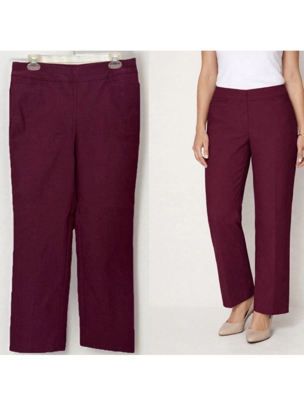 Chicos So Slimming Pants 360 0.5 6P Brigitte Cigarette Ankle Burgundy Career NEW